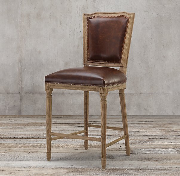 Барный стул кожаный VINTAGE FRENCH NAILHEAD Restoration Hardware 62330859 США