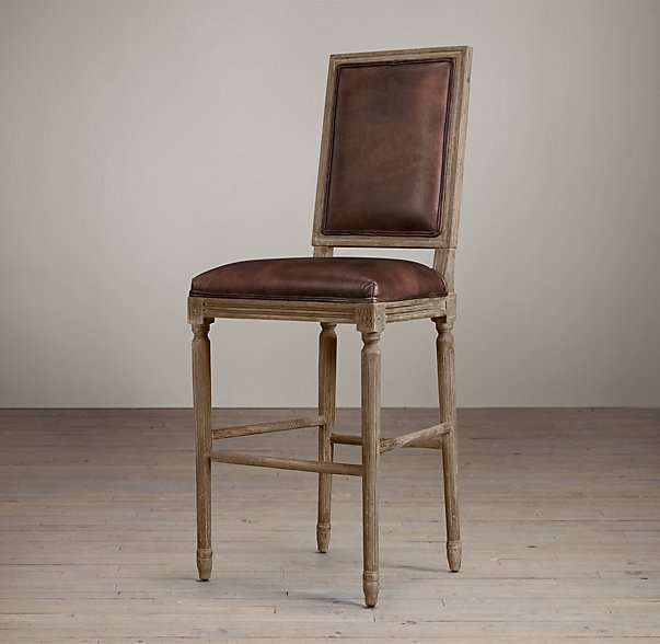 Барный стул кожаный VINTAGE FRENCH SQUARE Restoration Hardware США