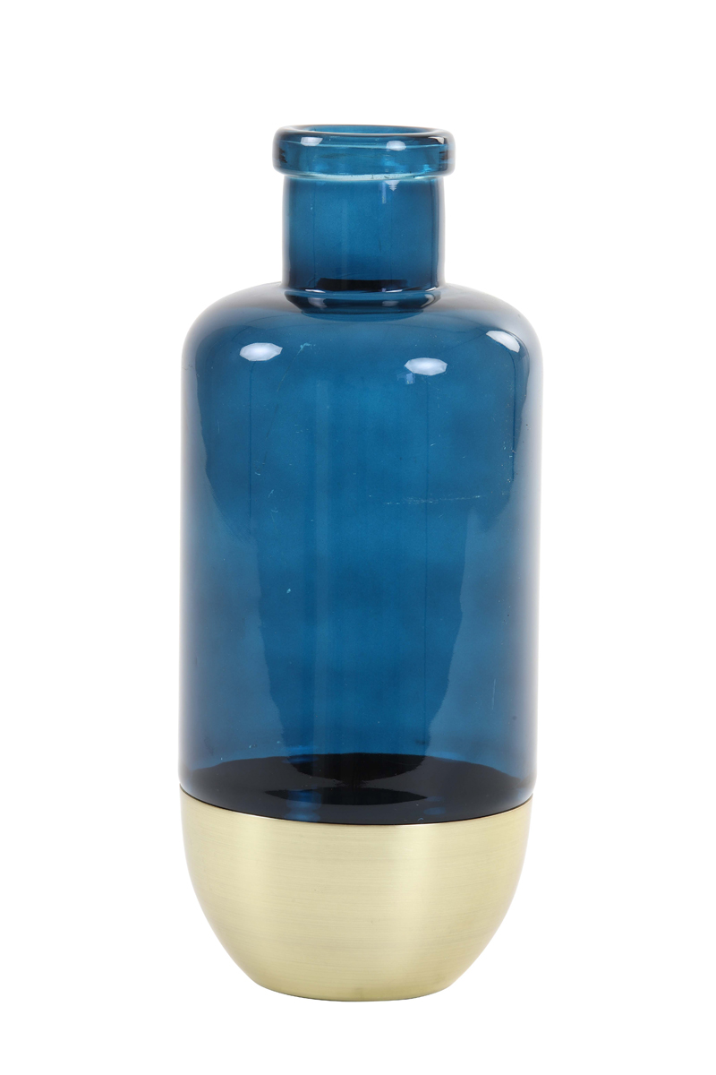 Ваза Vase Ø14x30 cm LAILA glass blue+gold 5993793 Light & Living НИДЕРЛАНДЫ