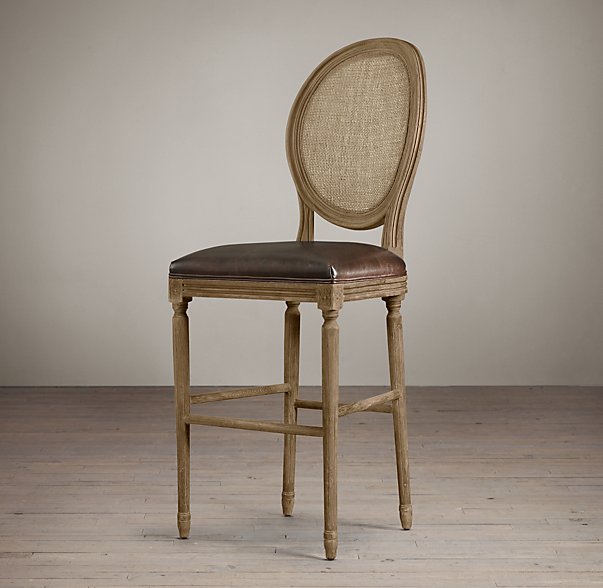 Барный стул кожаный VINTAGE FRENCH ROUND CANE BACK Restoration Hardware США