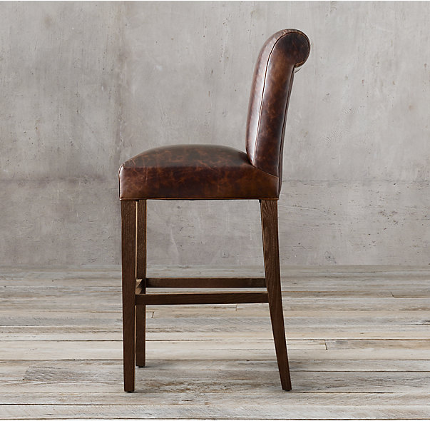 Барный стул кожаный Hudson Roll-Back Restoration Hardware США