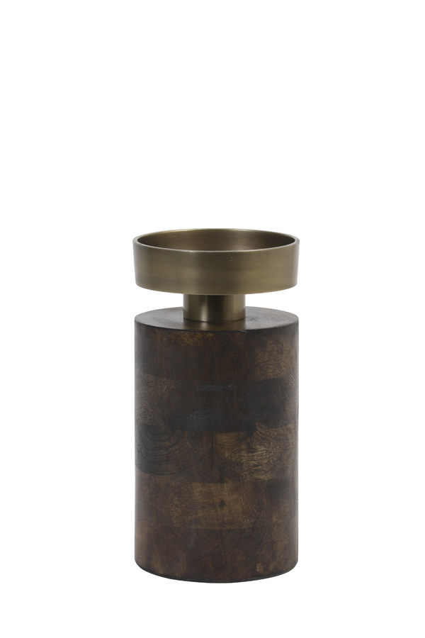 Подсвечник Candle holder Ø12x24 cm BARATA wood brown-antique bronze 6034384 Light & Living НИДЕРЛАНДЫ