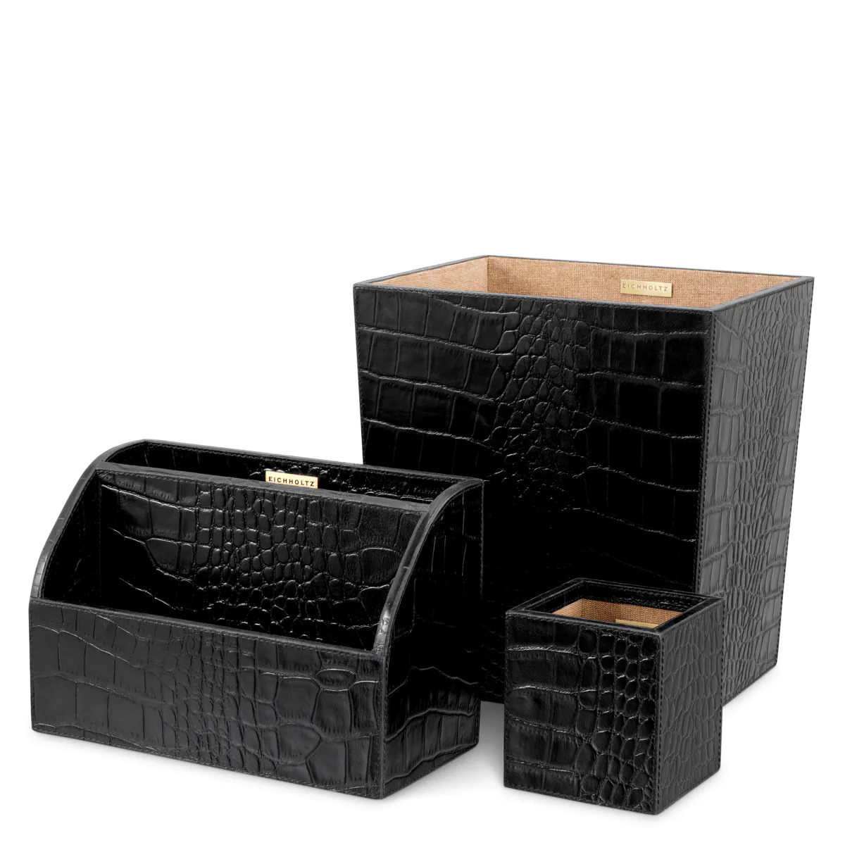 Пиьсменный набор Scaleo croco embossed black leather set of 3 Eichholtz НИДЕРЛАНДЫ