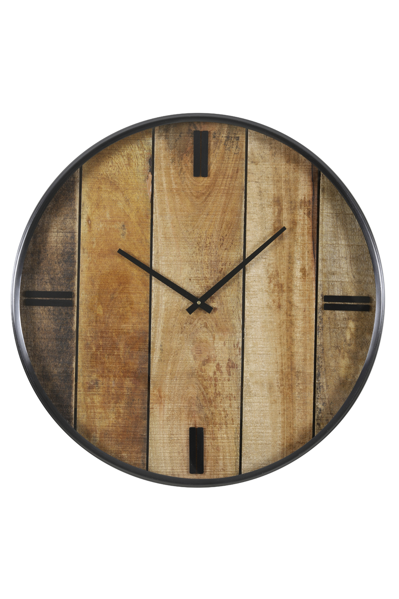 Часы Clock Ø51 cm PERAKI wood+black 7108812 Light & Living НИДЕРЛАНДЫ