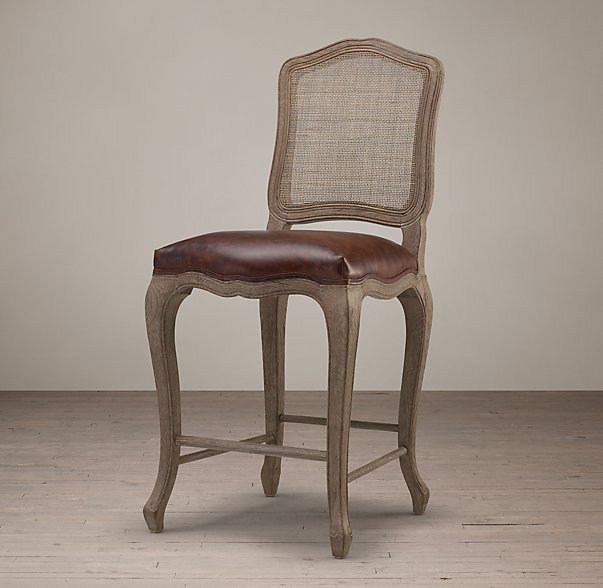 Барный стул кожаный VINTAGE FRENCH CAMELBACK CANE BACK Restoration Hardware США