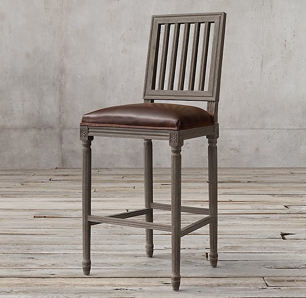Барный стул кожаный VINTAGE FRENCH FLARE BACK Restoration Hardware США
