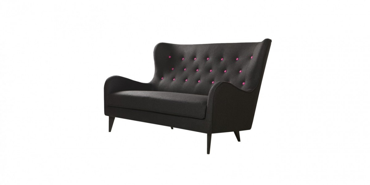 Банкетка Dove Sofa (Beech wood frame Upholstert with Panno 1002 charcoal Buttons in Panno Pink) P&M Furniture НИДЕРЛАНДЫ