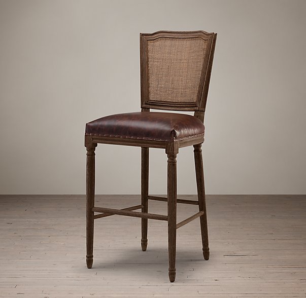 Барный стул кожаный VINTAGE FRENCH NAILHEAD CANE BACK Restoration Hardware США