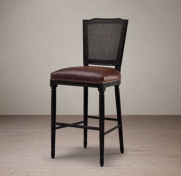 Барный стул кожаный VINTAGE FRENCH NAILHEAD CANE BACK Restoration Hardware США