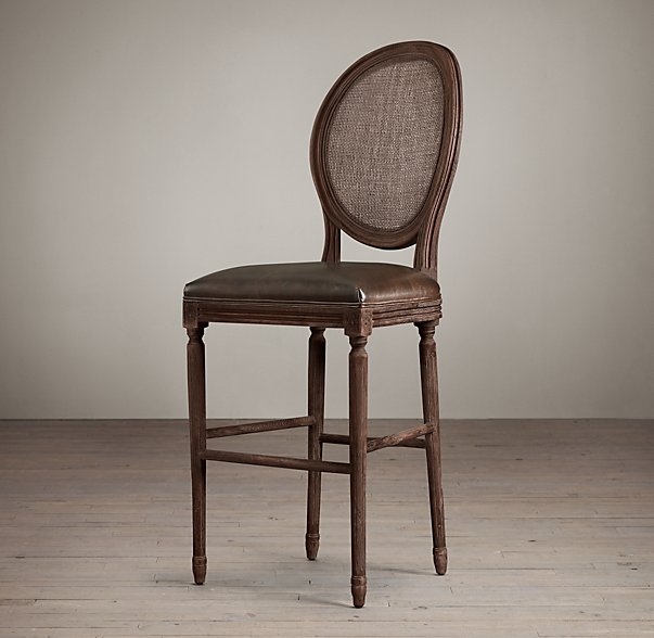Барный стул кожаный VINTAGE FRENCH ROUND CANE BACK Restoration Hardware США