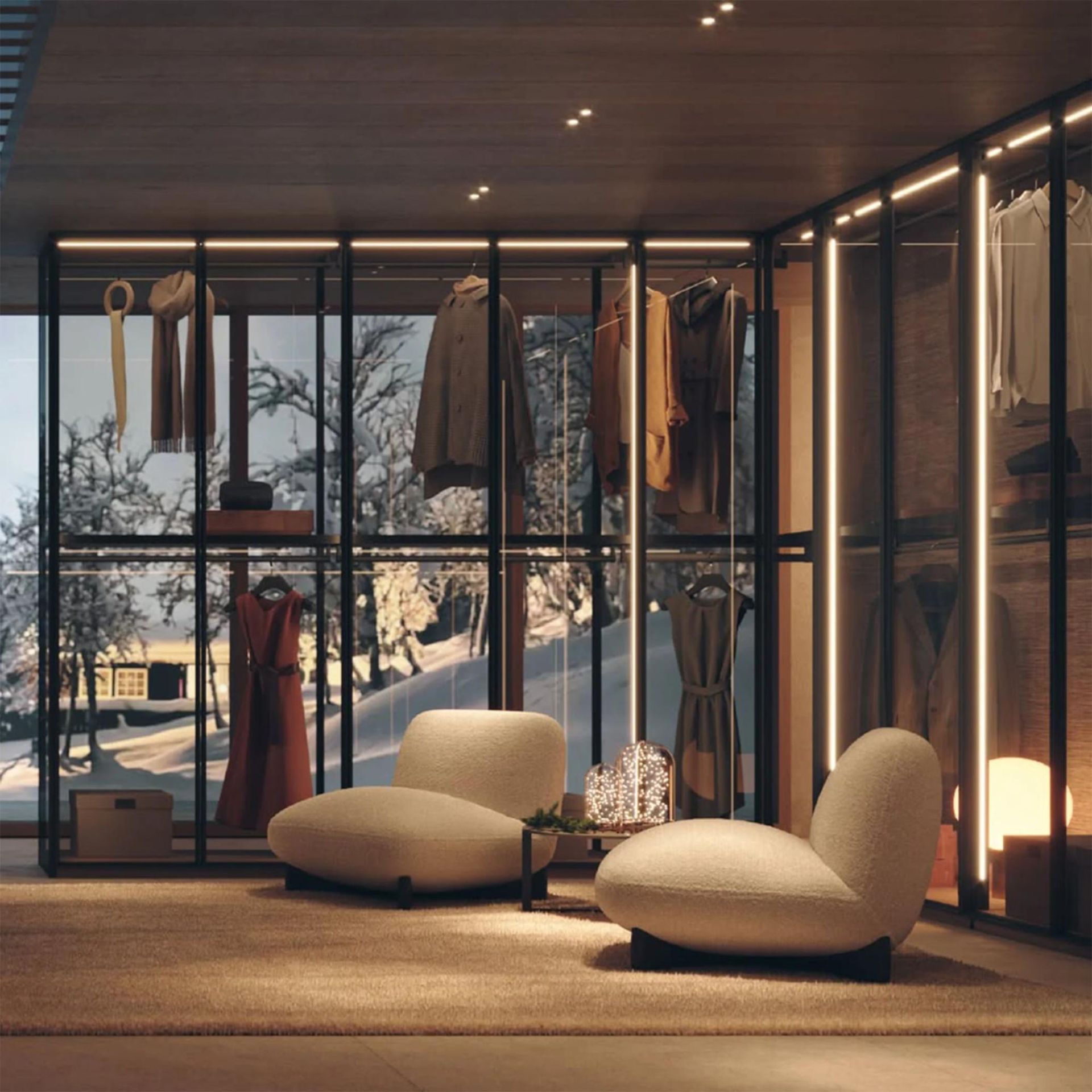 Кресла и пуфы в интерьере гардеробной Lema