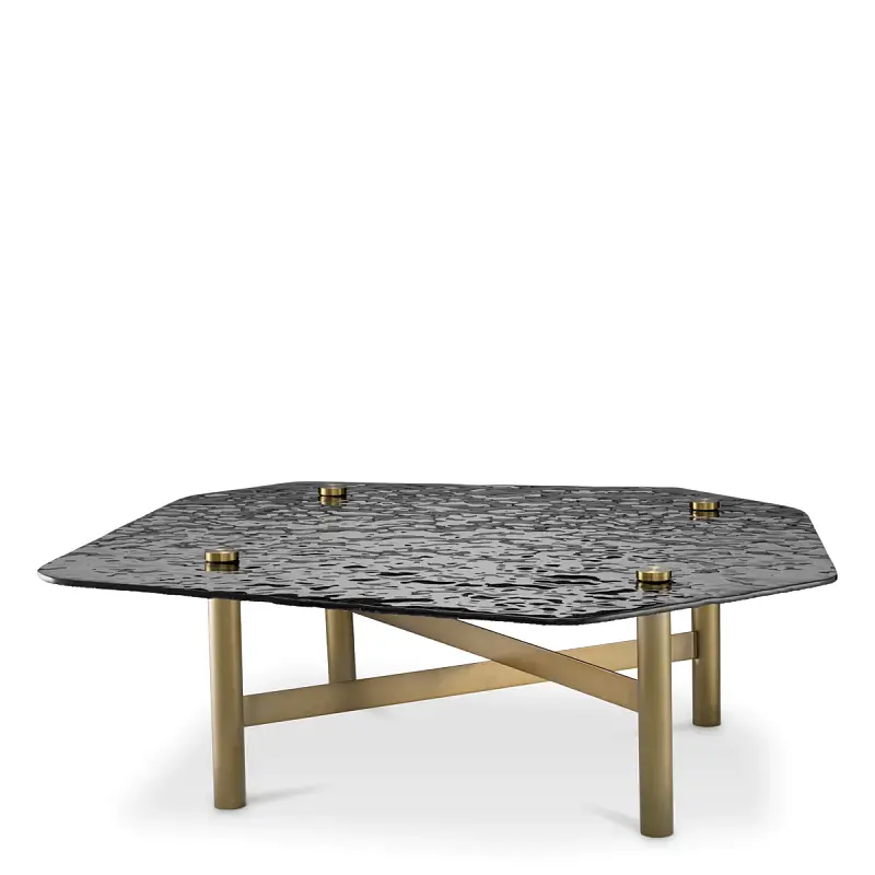 Кофейный столик Cortes brushed brass finish casted smoke glass Eichholtz
