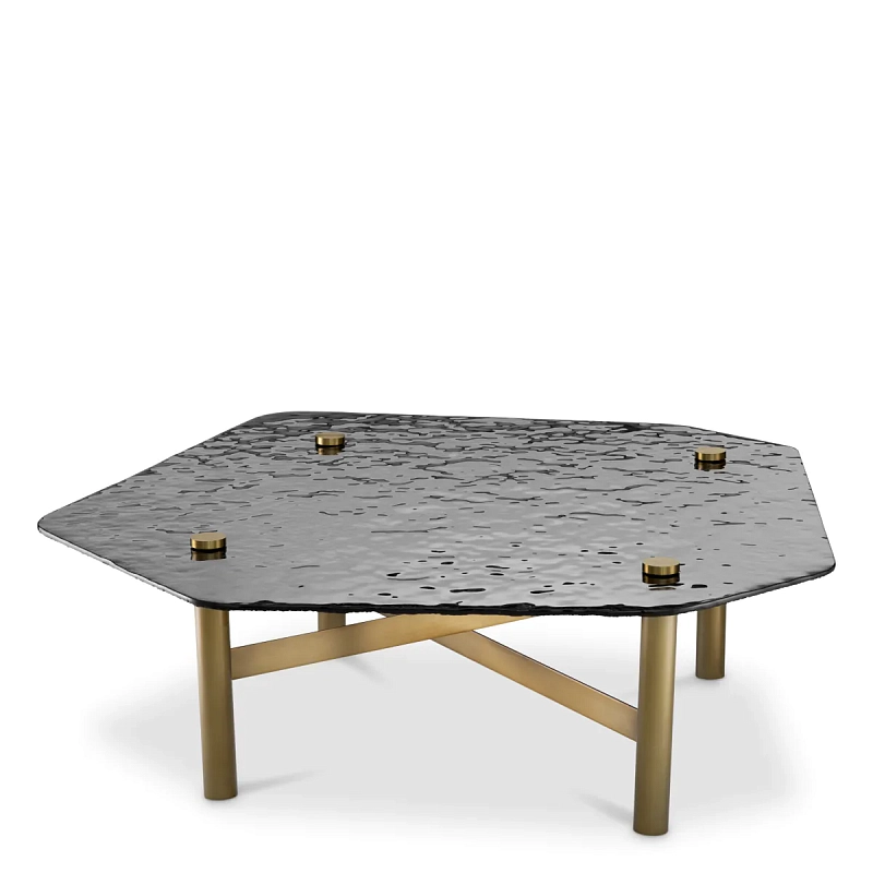 Кофейный столик Cortes brushed brass finish casted smoke glass Eichholtz