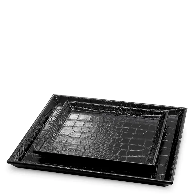 Поднос для письменного стола Scaleo croco embossed black leather set of 2 118782 Eichholtz